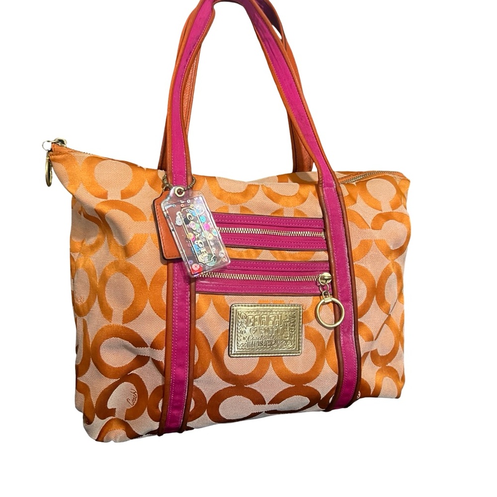 Coach Poppy Signature Glam Tote – Orange & Pink